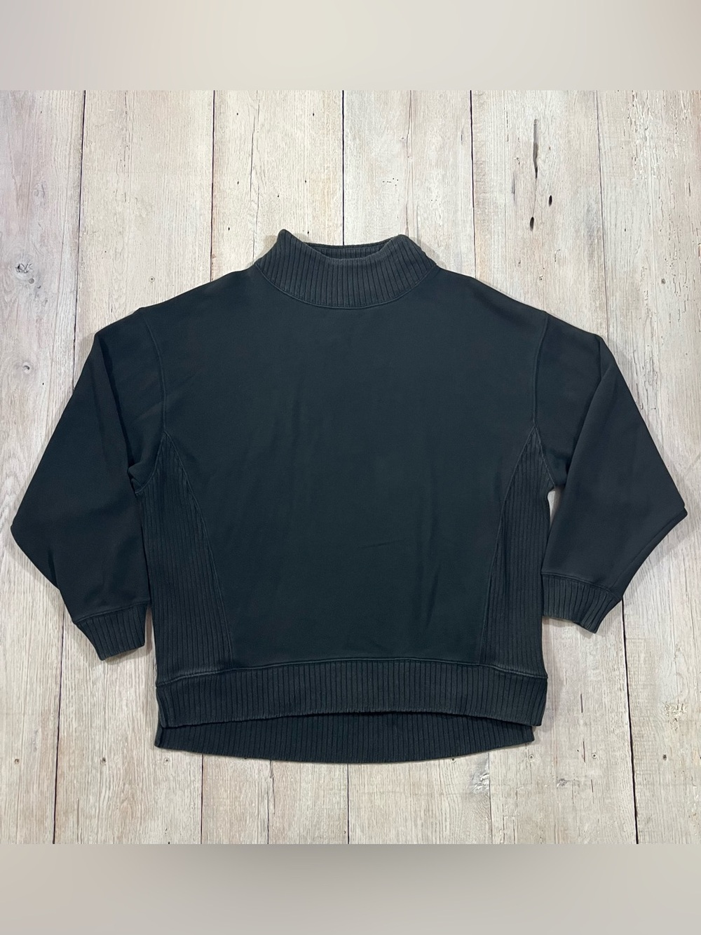 Aerie Ribbed Black Oversized Mock Neck Sweater Size S